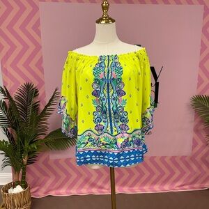 Lilly Pulitzer Neon Yellow Off-Shoulder Blouse